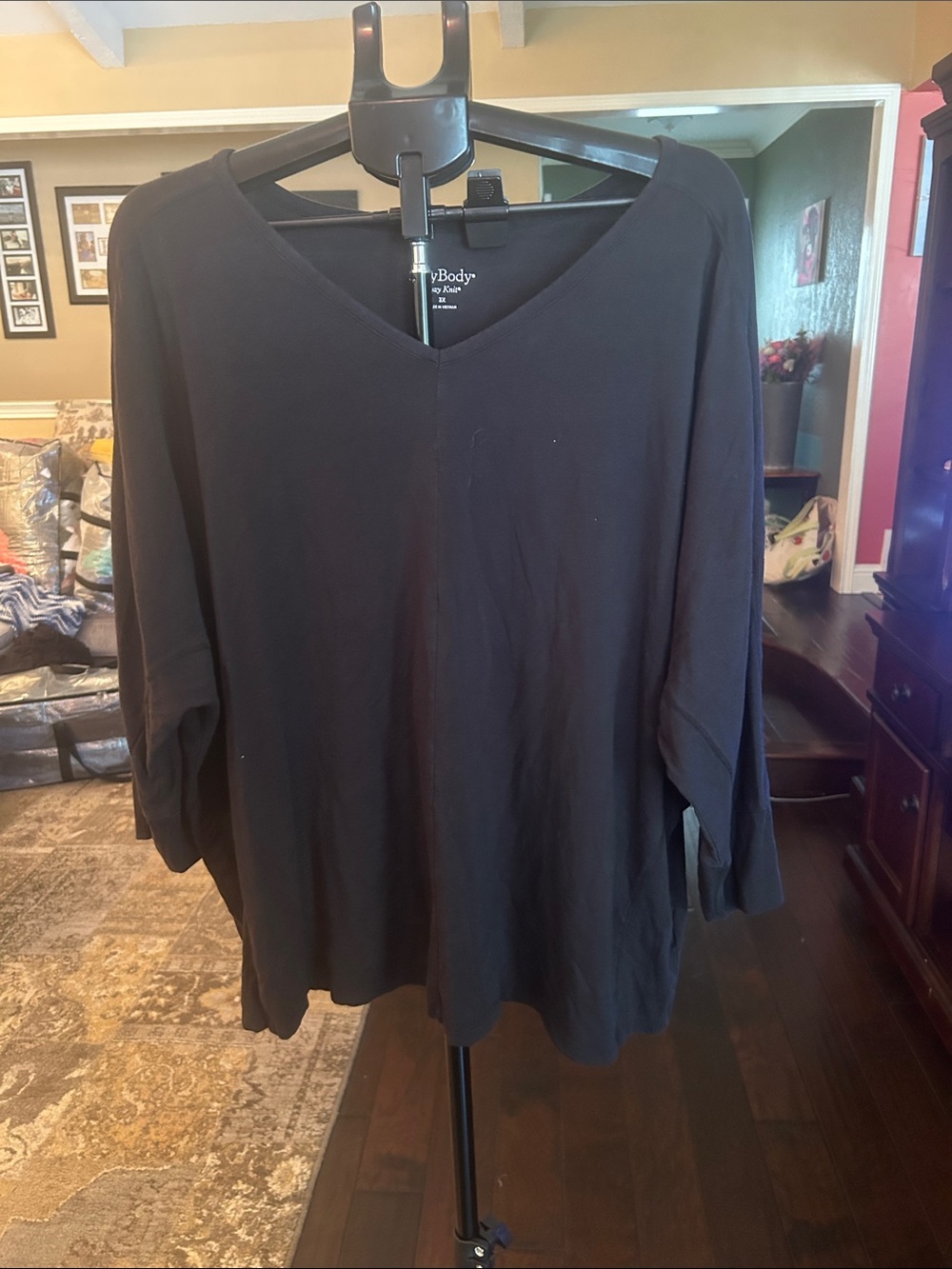 AnyBody Black V-Neck Long Sleeve Women's Top